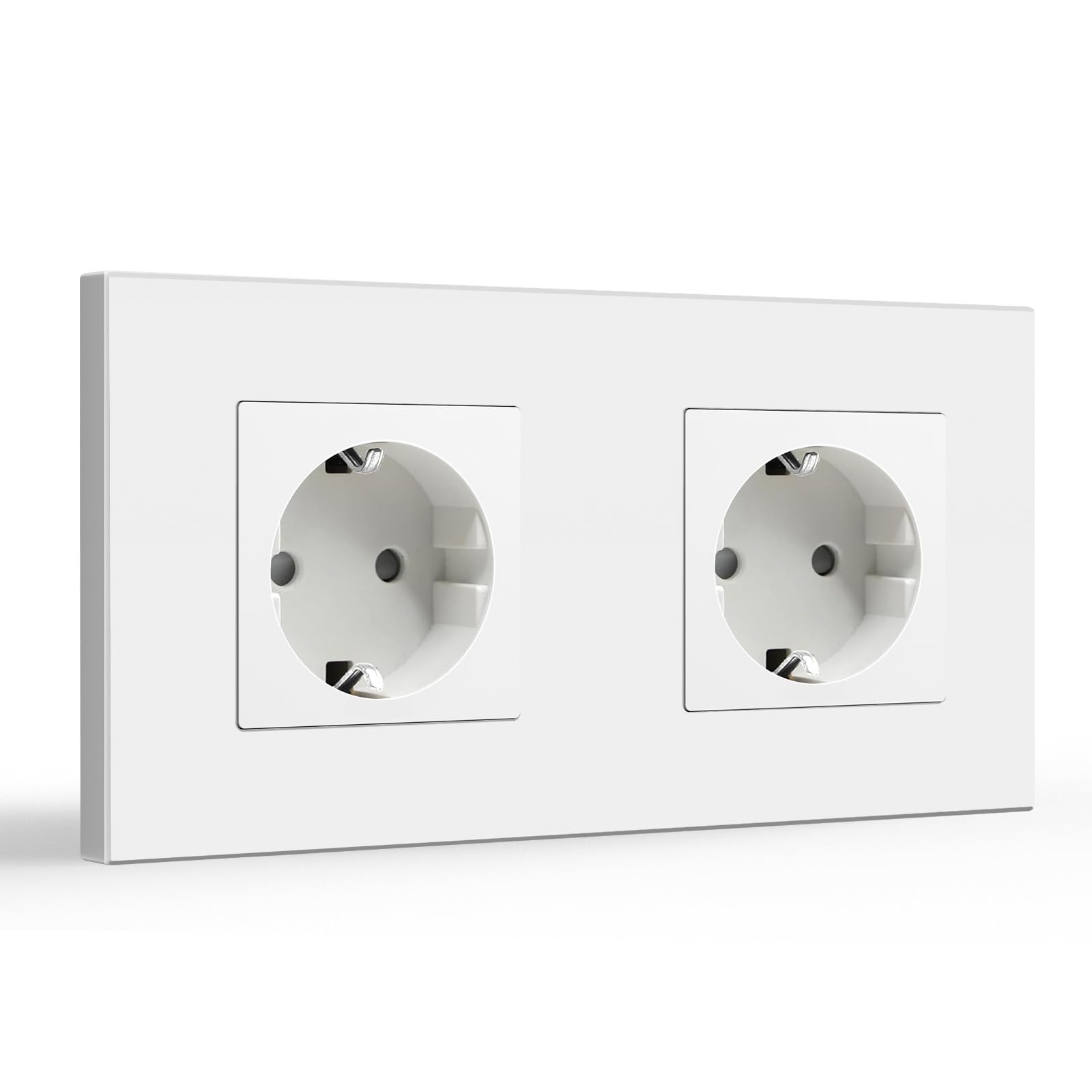 BSEED Enchufe pared, 16A 250V Schuko Enchufe Doble Simple on Panel de Plastico, 2 Gang, Blanco