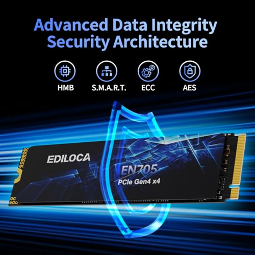 Image of Ediloca 2TB SSD NVMe M.2 2280 PCIe Gen4 x4 Internal Solid State Drive - Up to 4800MB /s, 2TB SSD PS5 Dynamic SLC Cache, PS5 Compatible for Gaming PC Laptop(EN705)