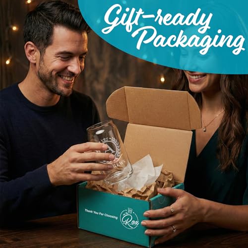 Image of Personalized Beer Glass for Men - 16 oz Custom Beer Glass (4 Designs) - Engraved Name & Initial Monogram Design - Custom Glass Cup - Gift Ready Box - Groomsmen, Father's Day, Birthday Gift