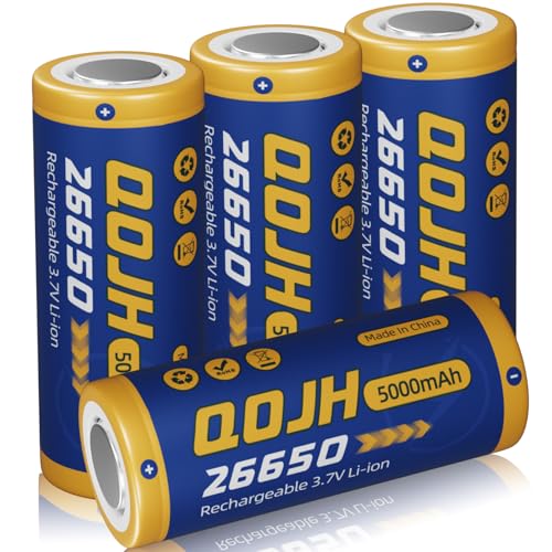 QOJH 3.7V 26650 Rechargeable Batteries 4-Pack 5000mAh