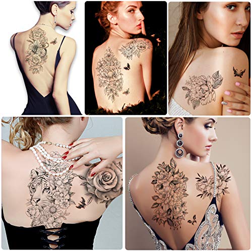 Image of Yazhiji 49 sheets large sexy flowers collection waterproof temporary tattoos lasting fake tattoos for women and girls.