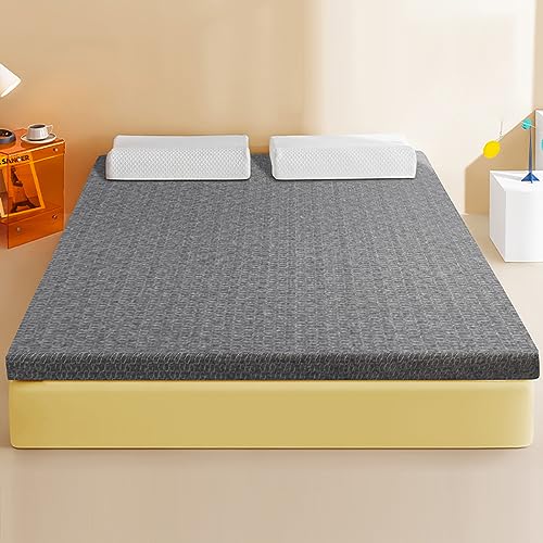 Queen-Size-Matratzenauflage aus Memory-Schaum, 4 cm, langsamer Rückprall, mittelfest, Doppel-Topper mit abnehmbarem Strickbezug, grau, 90 x 190 cm für ultimativen Komfort