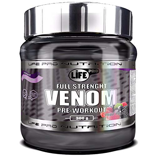 Life Pro New Venom Full Strenght Pre-Workout u0096 Pre entreno para ayudar a aumentar la masa mucular u0096 Pre Workout para un mejor desempeño físico y recuperación muscular u0096 300 gr u0096 Sabor Fruit Punch