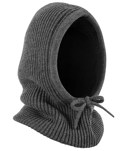 Winter Balaclava Hat for Men Women,Windproof Blend Hooded Scarf Hat Warm Fleece Lined Neck Gaiter Beanie Cap for Cold Weather Dark Grey