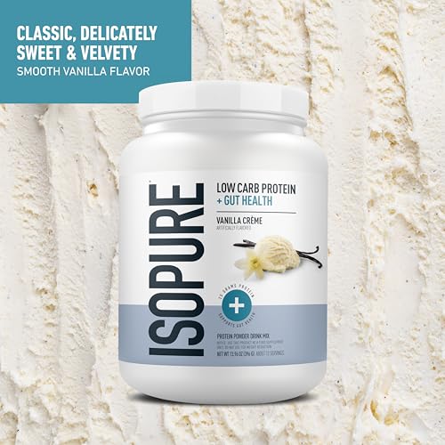 Image of Isopure sopure Protein + Gut Health & Immune Support Powder, Vanilla Creme, 25g Whey Protein with Prebiotics & Vitamins, 12 Servings (Pack of 4)