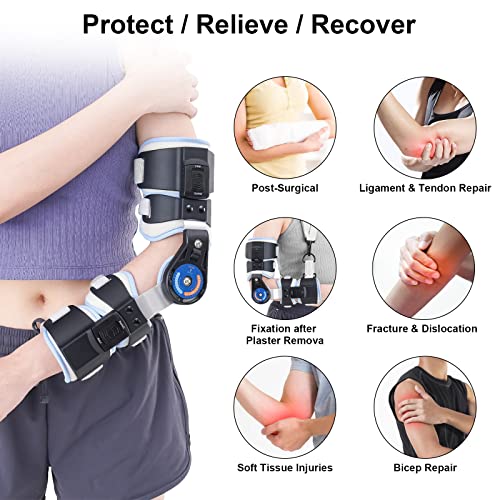 Risurry Hinged Elbow Brace, Adjustable Post Op Elbow Brace With Shoulder Sling Stabilizer Splint Arm Injury Recovery Support After Surgery (Left Arm) #TOP1