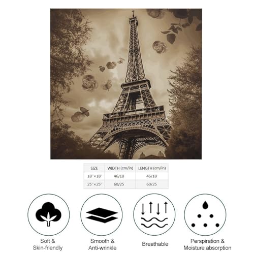 Silk Square Scarf Paris Eiffel Tower Neck Scarf for Women 18"x18" Hair Scarf Lightweight Large Shawl Wrap Silk Scarves for Hair Wrapping Sleeping Silk Neckerchief2