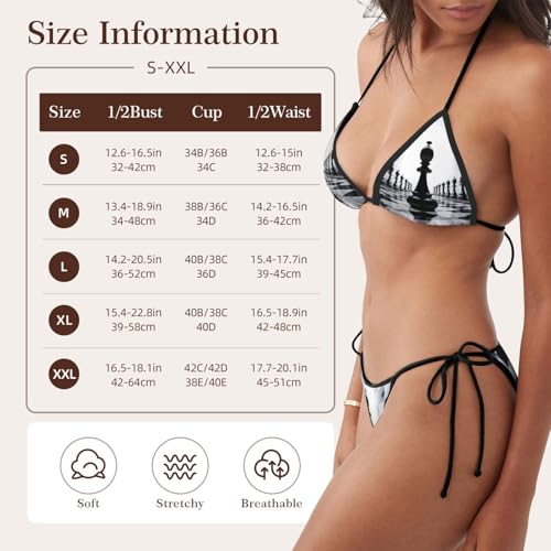 Maillot de bain 2 pièces femme noir et blanc bikini triangle imprimé damier - 7