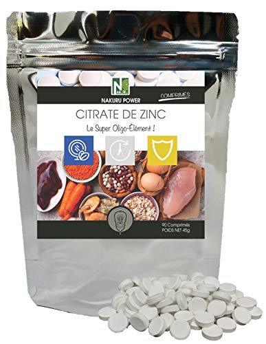 NAKURU | Citrate de Zinc | Gamme Power | Fabriqué en France | Le Super Oligo-Élément! | (90 Comprimés de 500mg / Poids Net: 45g)