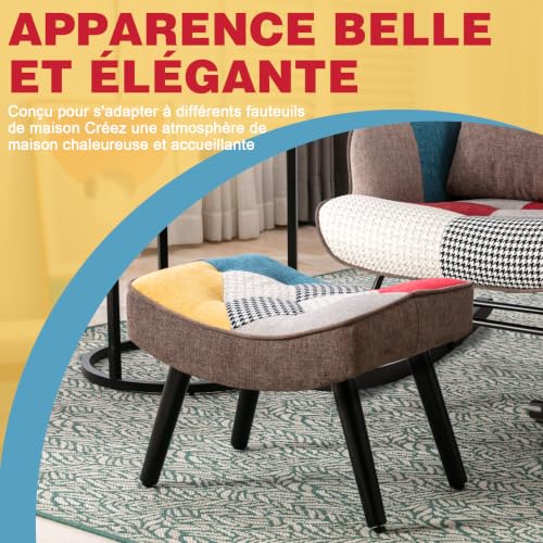 Repose-pieds patchwork multicolore tissu lin chambre entrée