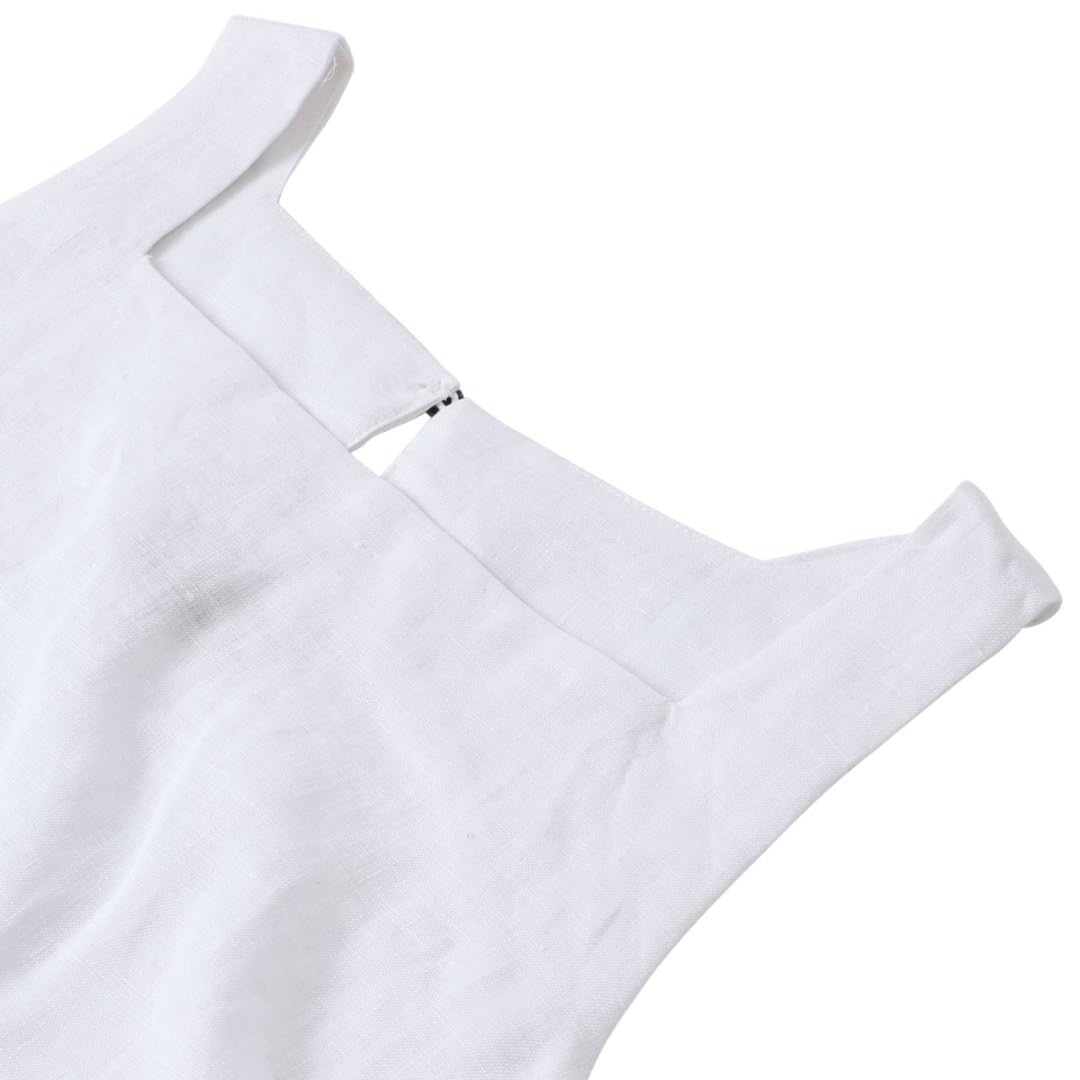 Amazhiyu Blusa corta de verano 100 % lino para mujer, cuello cuadrado, sin mangas, espalda con abertura en la espalda