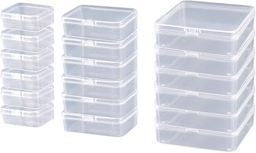 18 unidades (3 tamaños), caja rectangular de plástico transparente con tapa para artículos, píldoras, hierbas, productos para bebés, cuentas, joyas
