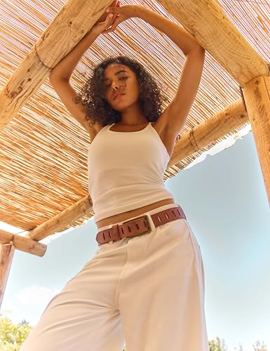 Womens Genuine Leather Belt for Jeans Pants Width 1.57" Western Cowgirl Wide Belts for Ladies with Gift Box3