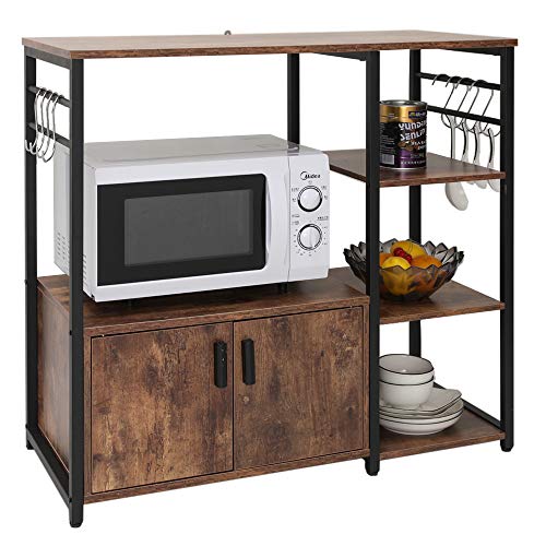 Iwell Kitchen Baker's Rack with 1 Cabinet and 8 Hooks, 4-Tiers Kitchen Storage