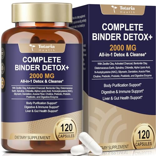 Totaria 2000MG All-in-1 Detox Binder, Activated Charcoal, Zeolite, Bentonite Clay, Alpha Lipoic Acid, 7-Layer Detox & Cleanse Supplement, Liver & Gut Support, 120 Counts