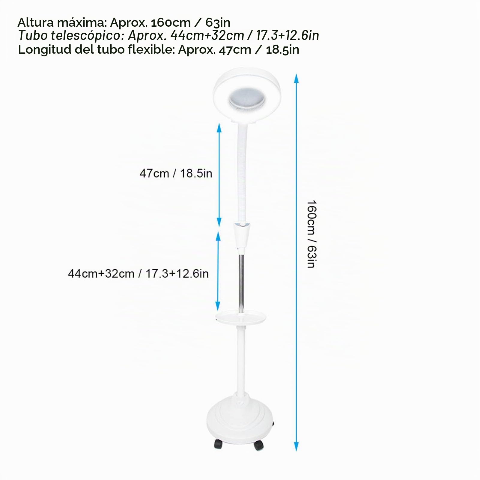 FILFEEL Lámpara de pie con Lupa, lámpara LED de luz fría con Aumento de 8 aumentos para esteticistas, lámpara de pie Ajustable con Lupa para Leer, Manualidades, Costura, Trabajo, Tatuaje
