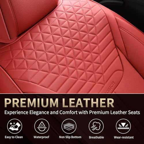 Image of FLORICH Car Seat Covers for Front Seats, Universal Seat Cushion 2 Seats, Car Seat Protector Waterproof, Premium Leather Automotive Seat Covers for Most Cars, Sedans, SUVs, and Trucks-Red