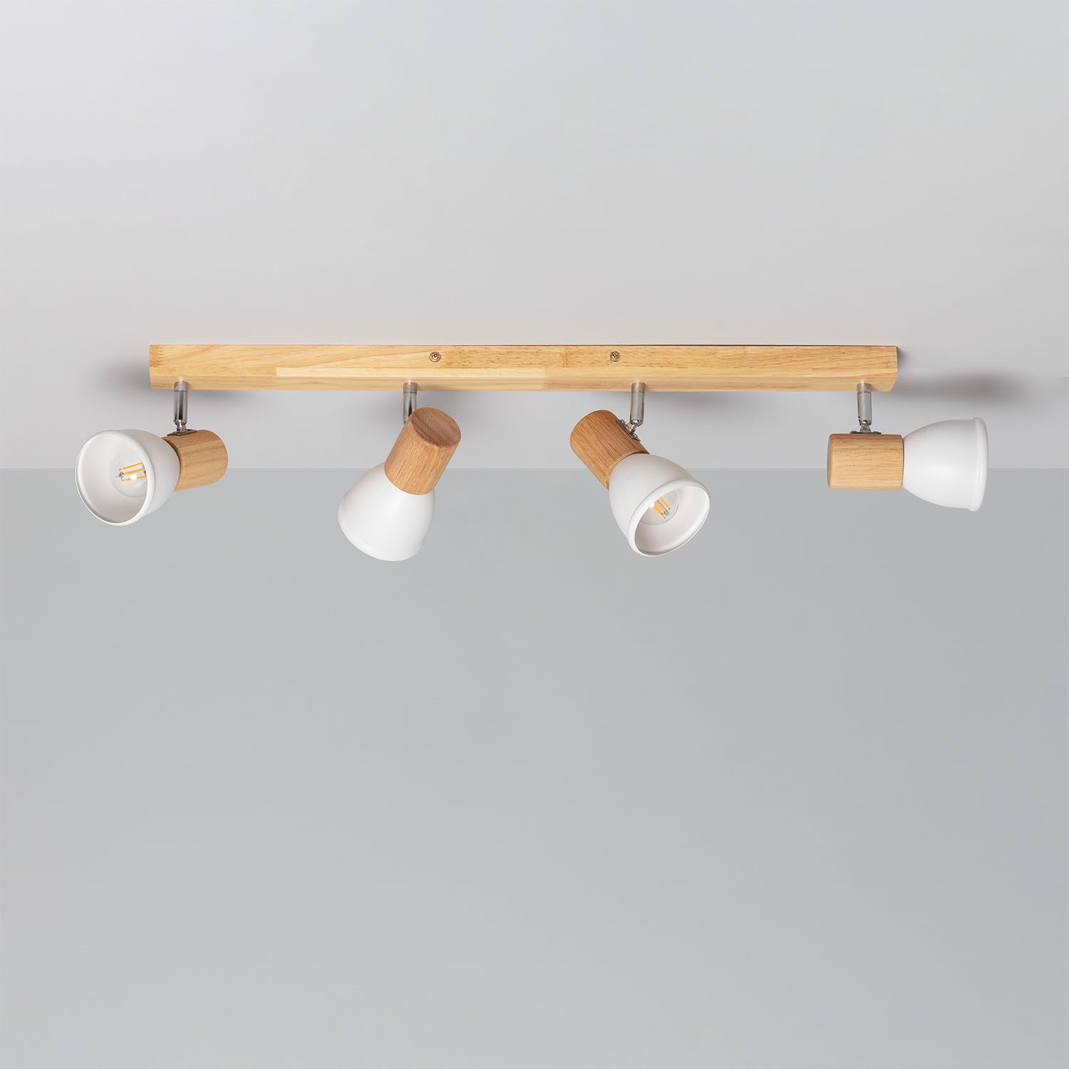 LEDKIA Lámpara de Techo Madera y Metal 4 Focos Tautau Blanco