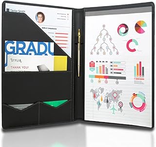 STYLIO Padfolio Portfolio Organizer Binder | Interview Resume Folder, Legal Document, Business Card Holder |w/Letter-Sized Notepad | Handsome Piano Noir Faux Leather Folio Matte Finish, Accent Stitch