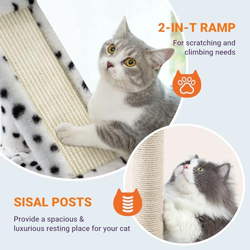 Image of Allewie 81 Inches Tall Cat Tree /Multi-Level Large Climbing Tree House and Towers for Big Feline /Condo and Hammock /Scratching Post /Wide Base /White & Black Spot