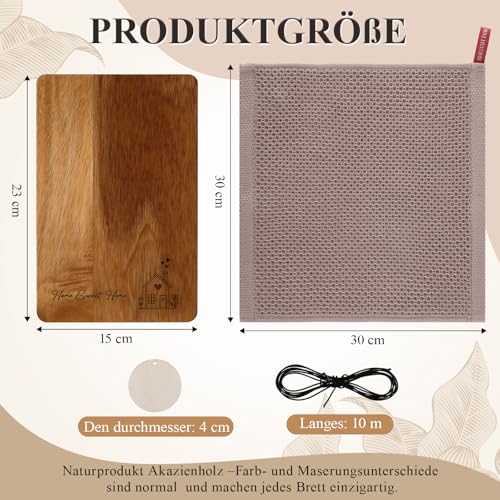 Xuniea Einweihungsgeschenk 23 x 15 cm Holz Frühstücksbrett Baumwolle Küchentuch Neues Zuhause Geschenk zum Einzug Wohnung Geschenk zum Einzug Richtfestgeschenk(Home Sweet Home)