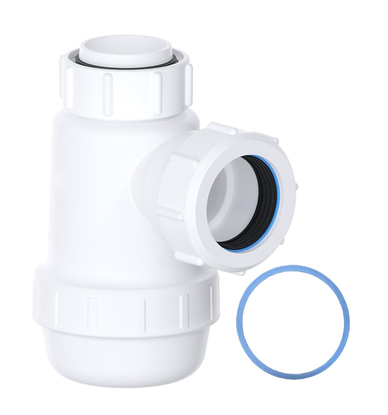 PlumbEZ Shallow Bottle Trap 32mm 1-1/4" with Anti-Slip Ring, Space Saving 38mm Seal Kitchen Sink Waste Kit, BS EN2574-1 Compliant Urinal Bottle Sink Trap.