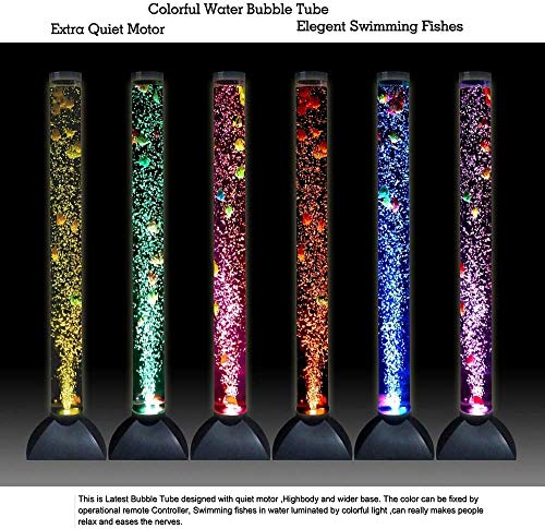 YUDA Upgrade 4ft Sensory Bubble Tube W/Extra Stable Base and 10 Fake Fishes RF Remote W/ 7 Changing Light Colors, Bubble Fish Lamp Aquarium Column Stand for Sensory Room Kids Bedroom… - Thumbnail 3