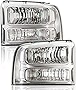 G-PLUS Headlights Assembly, Compatible with 2005 2006 2007 Ford F250 F350 Super Duty bumper Headlamp, Clear lens Chrome Housing Clear Reflector
