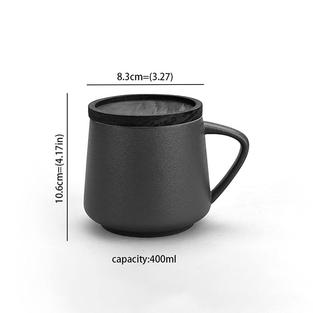 Wasserbecher, Keramik-Kaffeetasse, einfache verdickte Keramik, kreative Tasse mit Deckel, Büro-Teetasse, Wasserbecher, 400 ml, isolierter Becher (C)