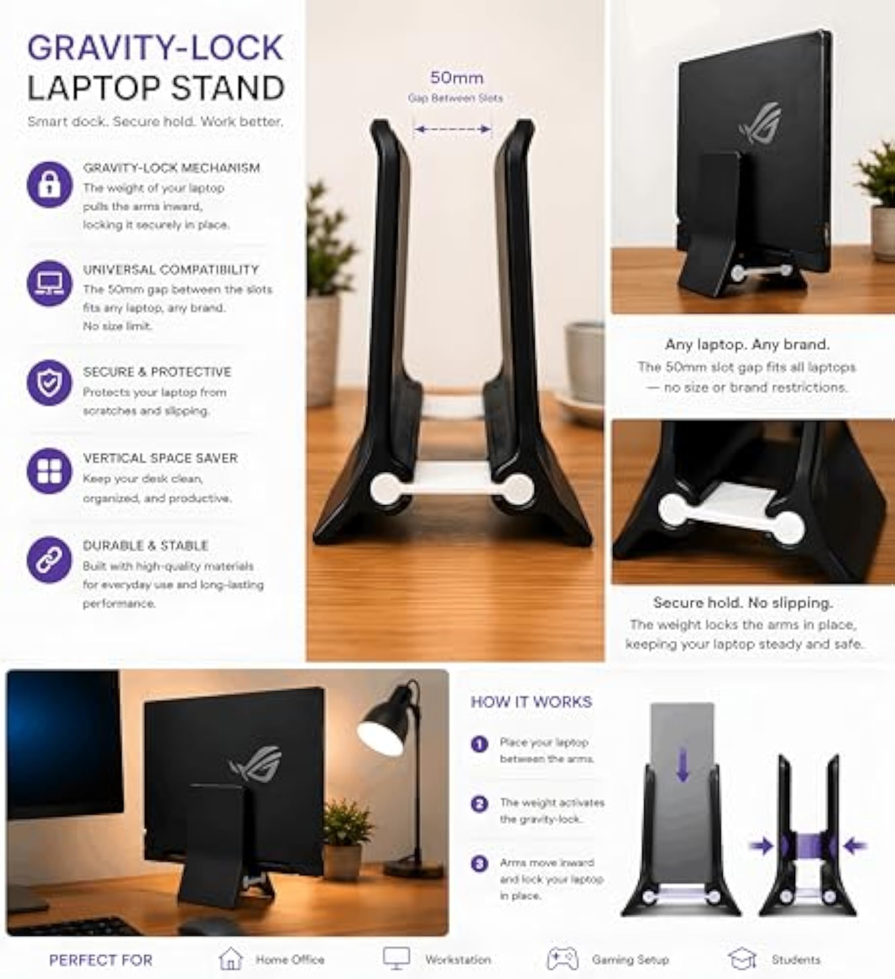 Vertical Laptop Stand for Space-Saving Desk Organisation