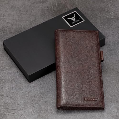 Image of HISCOW Soft Leather Checkbook Cover & Card Holder with Divider - Italian Calfskin (Coffee Vegetable-Tanned Leather)
