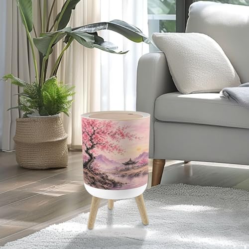 Caneca de basura pequeña 7L con tapa y patas de madera miniatura 2