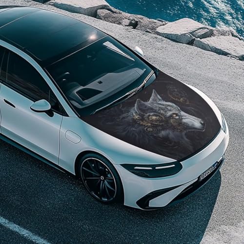 Image of Car Hood Cover Elastic Polyester Car Hood Protector Mechanical Wolf Print Car Hood Flag Waterproof Car Exterior Accessories for Most Sedans SUV Trucks Pickups