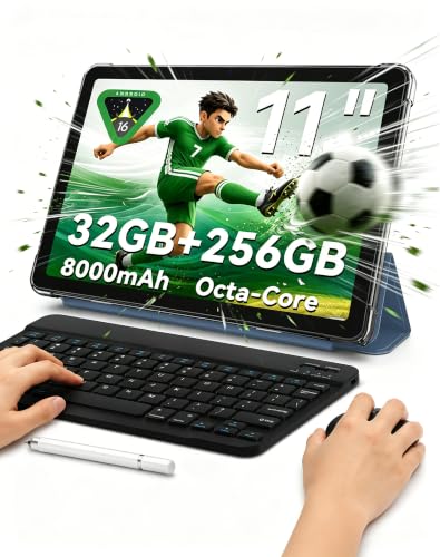 Image of 11 inch Android 16 Tablet, Blue Case and Keyboard | Tablet PC with Keyboard & Mouse, 32GB RAM 256GB ROM Octa Core, 8000mAh Battery