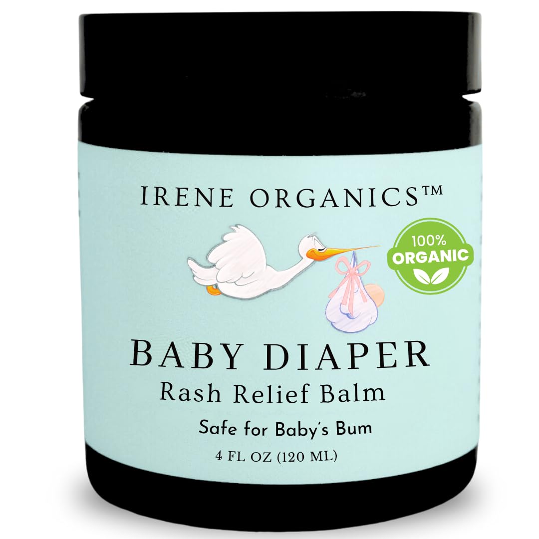 Organic Baby Diaper Rash Relief Balm by Irene Organics - Diaper Rash Treatment Made with Natural Ingredients for Soothing and Relief, Essentials for Baby’s Bum 4oz