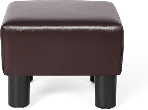 Square Foot Stool Ottoman Small PU Leather Ottoman Foot Rest Padded Non-Skid Footstool Ottoman for Living Room,Couch,OfficeDark Brown