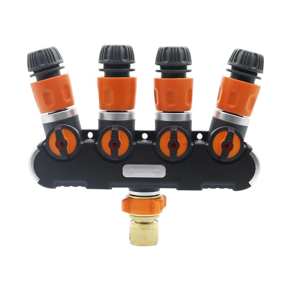 Válvula divisora ​​de 4 vías con conector rápido de latón, kit de conector rápido de manguera de 1/2 pulgada conector de manguera de grifo de jardín al aire libre 1 Juego