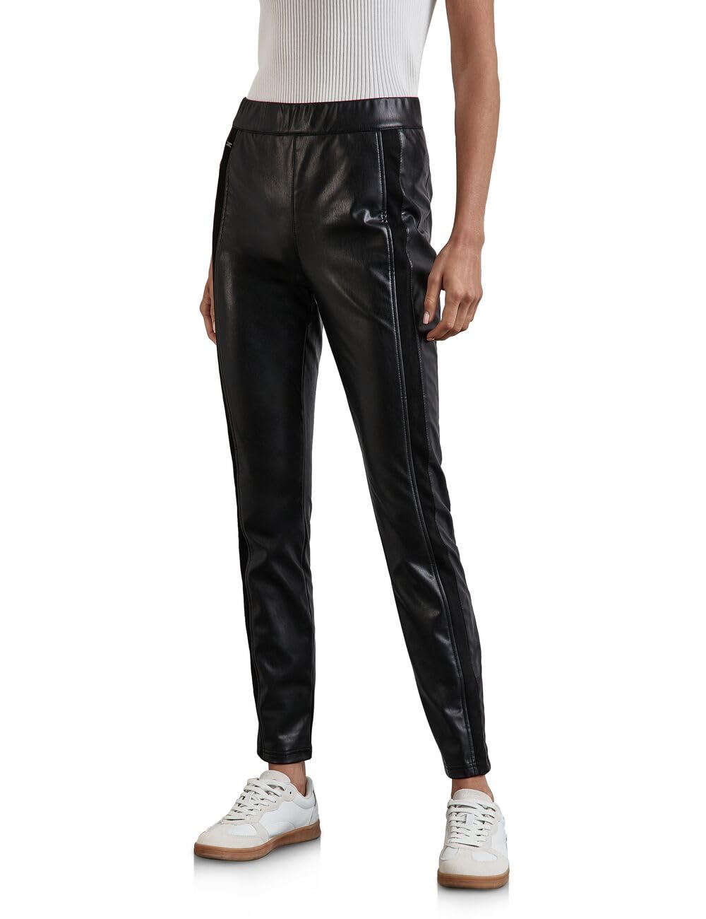 Street One Women's A378291 Coated Trousers, Black, 40W x 28L