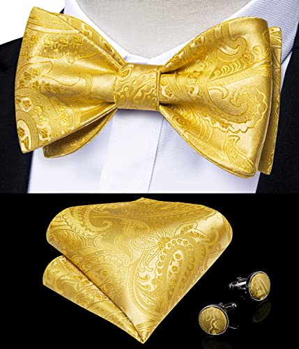 Image of DiBanGu Mens Silk Self Bow Tie Set 4PCS for Tuxedo Wedding