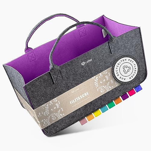 LoFelt® Sac en feutre, panier à bois, panier à bois de chauffage, bois de cheminée, en plastique 100 % recyclé/sac en feutre, grand sac en feutre, sac à provisions en feutre, sac à bûches