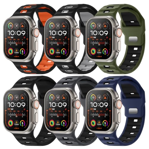 Image of Sport Bands 6-Pack Compatible with Apple Watch Ultra 3 /2 Band 49mm 46mm 45mm 44mm 42mm, Wide Soft Silicone Wristbands Waterproof Strap Men for iWatch Series 11 10 9 8 7 6 5 4 3 SE Ultra