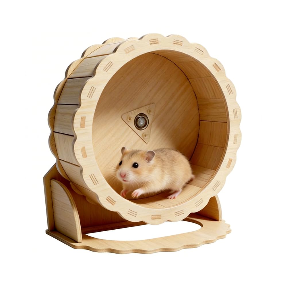 Wxeadu Wooden Hamster Wheel, Silent Hamster Wheel 26cm, Hamster Exercise Wheel, Gerbil Wheel, Non Slip Run Disc, Spinning Running Wheel for Syrian Hamsters, Gerbils, Rat, Dwarf, Small Chinchilla