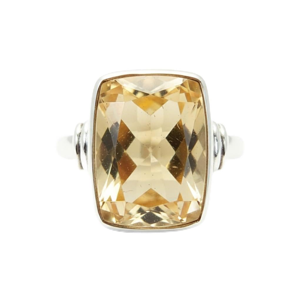 Bague en argent et quartz citron véritable taille rectangle style lunette - 8