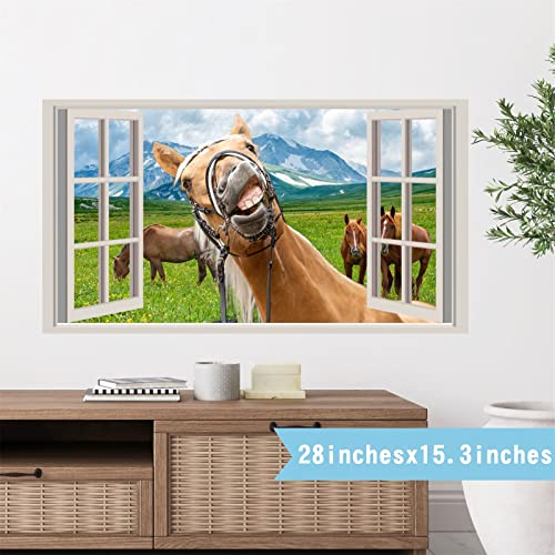 Funny Horse Wall Stickers Farm Animals Wall Decals Peel And Stick 3D Fake Windows Wall Stickers Vinyl Wall Decal Wild Horse Decor Horses Wall Art Mural For Living Room Playroom Bedroom Home Decor Gift #TOP3