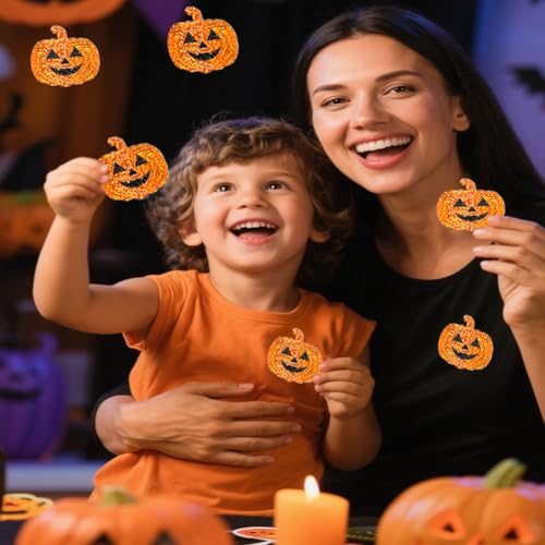 Image of 500Pcs Halloween Pumpkin Stickers Roll 1.2in Laser Smiling Pumpkin Shape Waterproof Decals Orange Sparkly Self-Adhesive Stickers Halloween Party Envelope Scrapbook Decorations