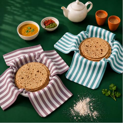 Image of Solitude Pack of 2 Cotton Roti Cover | Reusable Double Layer Chapati Cloth Wrap for Casserole & Hot Case for Kitchen (Multicolor)
