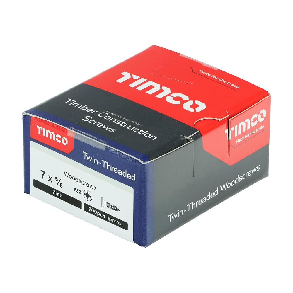 TIMCO Twin-Threaded Woodscrews - PZ - Double Countersunk - 7 x 5/8 - Zinc Plated - Box of 200, Silver, 7x5/8 - Image 3