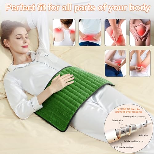 Image of Deepsoon Heating Pad,Electric Heating Pads for Back,Neck,Moist Heating Pad for Abdomen Shoulder Knee Legs,Dry /Moist Heat&Auto Shut Off,Mother's Day Birthday for Men and Women,Green Black,24x12 Inch