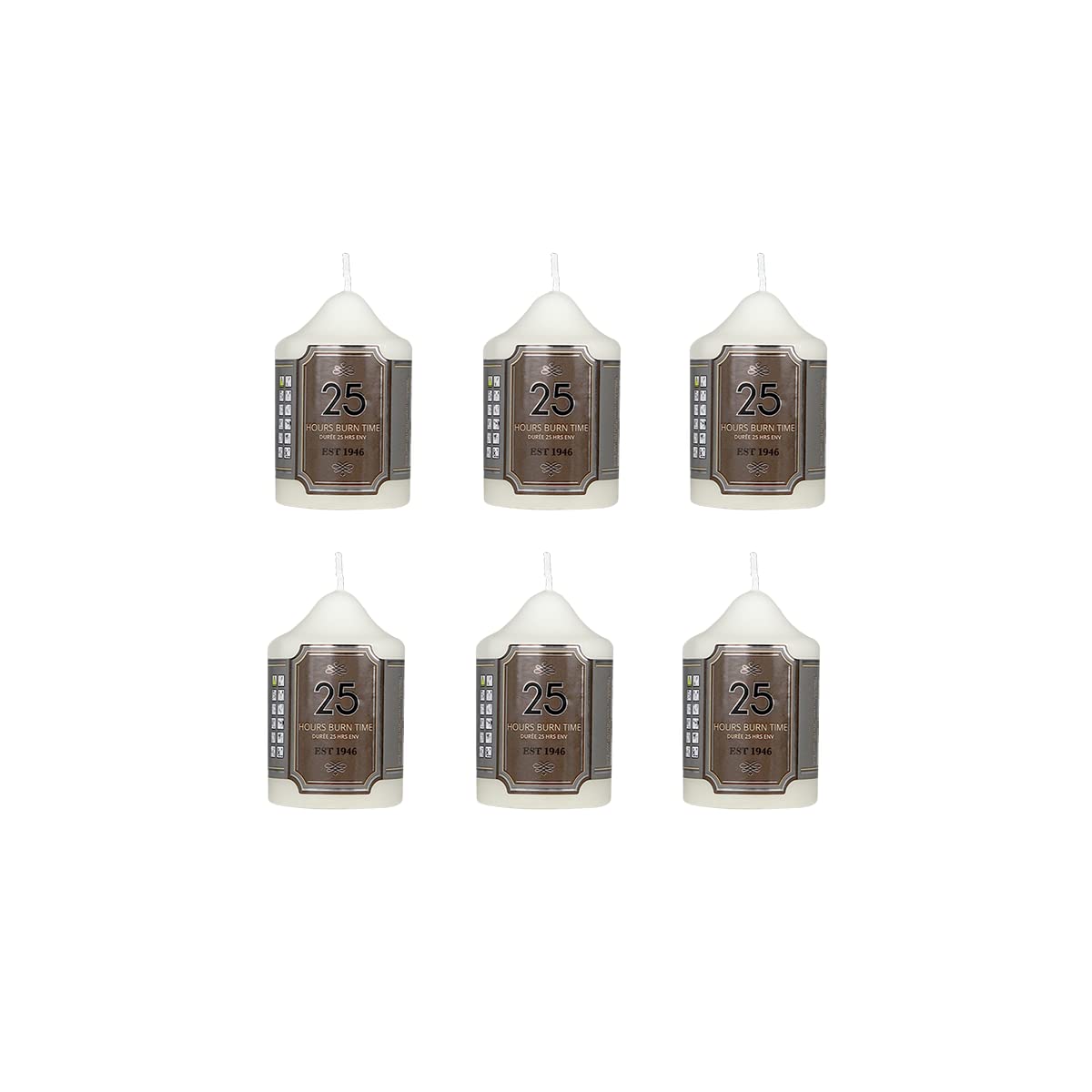 Besto Ivory Pillar Candles Pack Of 6 Long Burning Large Candle 5Cm X 8Cm With 25 Hours Burn Time - Dripless, Smokeless, Unscented Church Candles - Ideal For Weddings, Spa And Parties