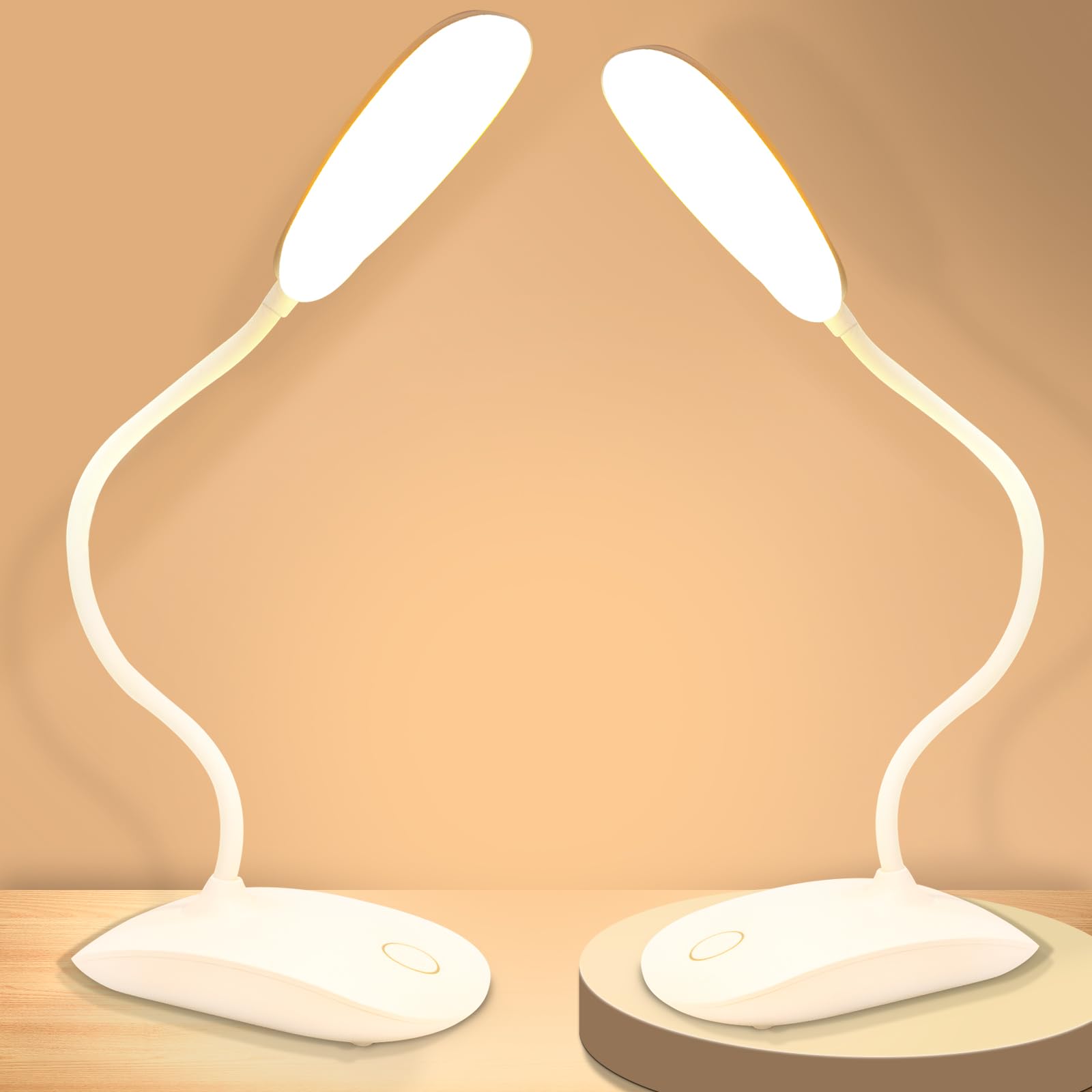 Wiederaufladbare LED-Schreibtischlampen, 3 Farbmodi, Touch-Steuerung, dimmbar, tragbar, 2000 mAh Akku, 2 Stück